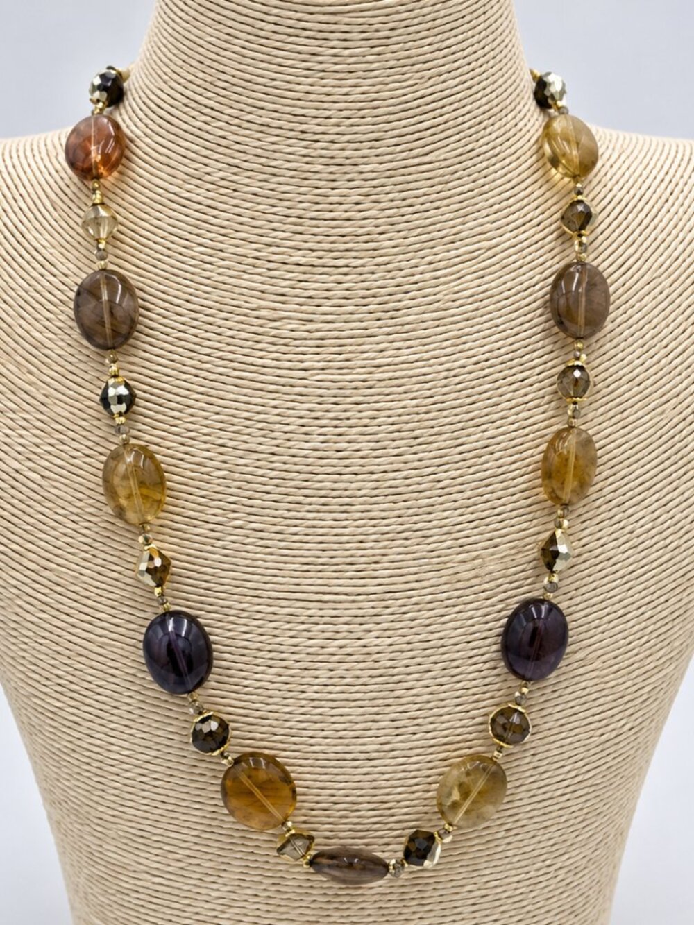 Brooks Brothers Statement Necklace Multi Stone Gold Tone Long Necklace